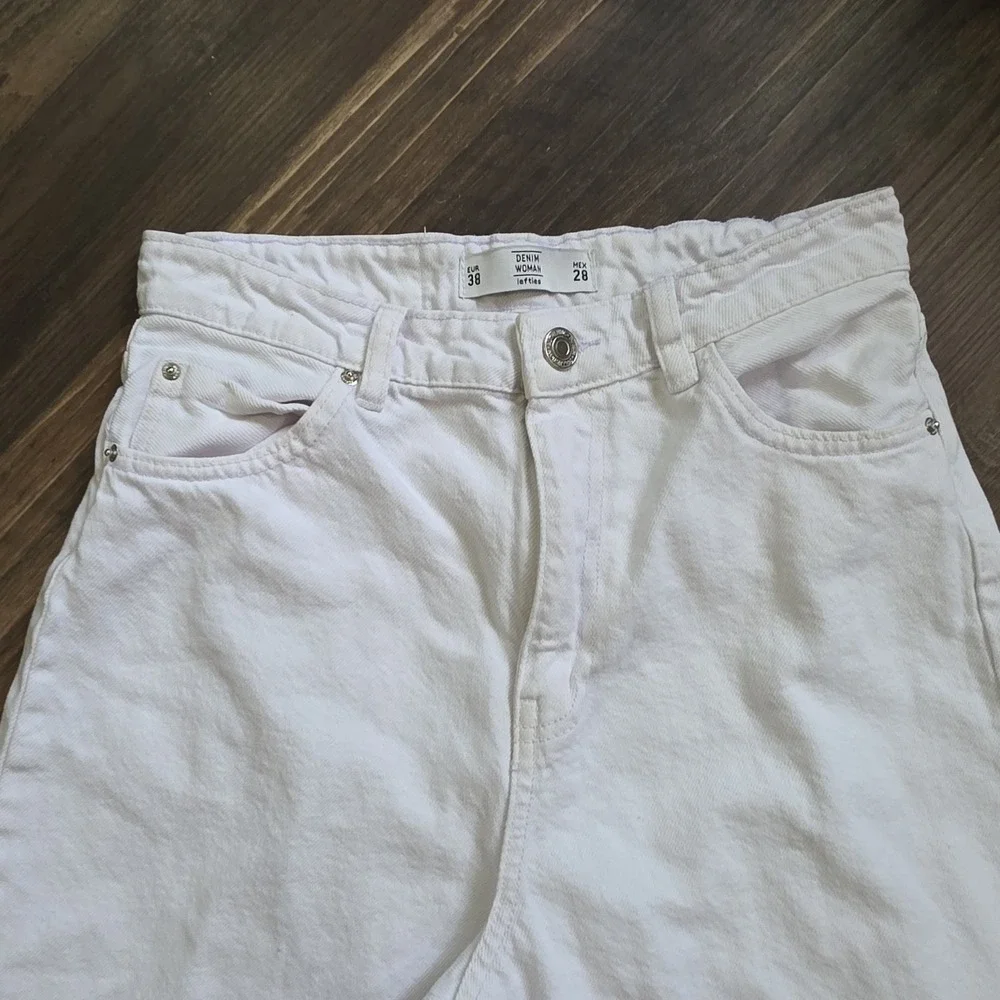 Lefties white Denim Women's 6/8 Wide Leg Raw Hem Distressed Jeans Y2K streetwear